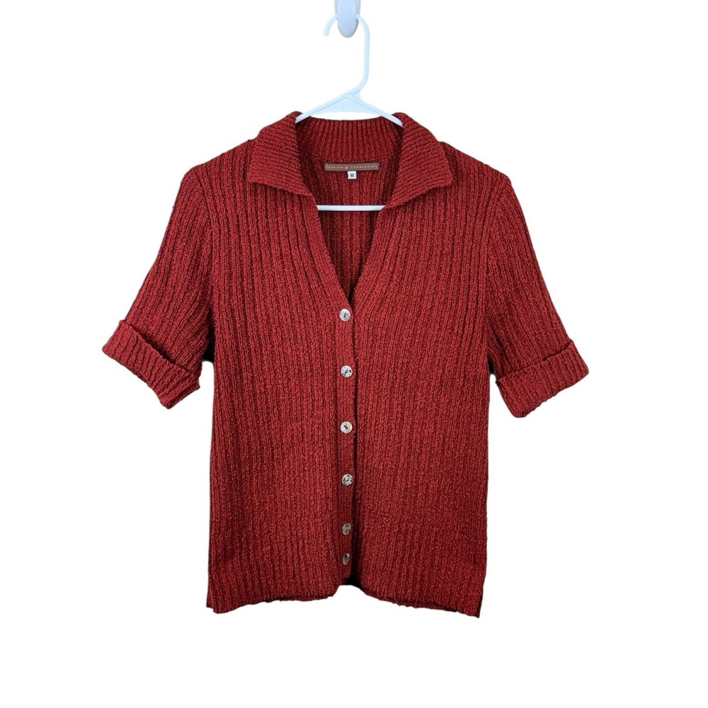 Peruvian Connection Women's Button Brick RED Sweater 100% Pima Cotton Size M
